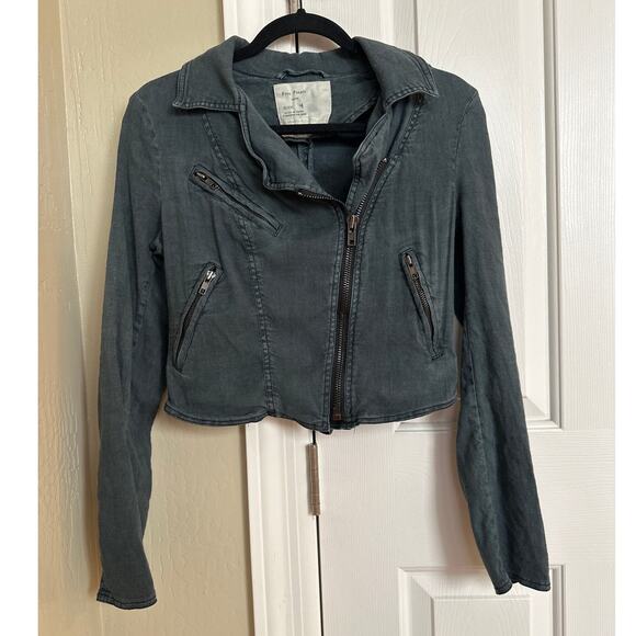 Free People Jackets & Blazers - Free People Linen Blend Moto Jacket Gray 4